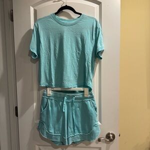 High Waist Aqua Shorts and Tee Set